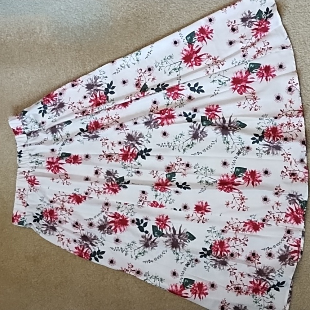 Maxi Skirt Women's Size Large 12 14 Nora Cora Cottagecore Floral White Red Green - Picture 5 of 8